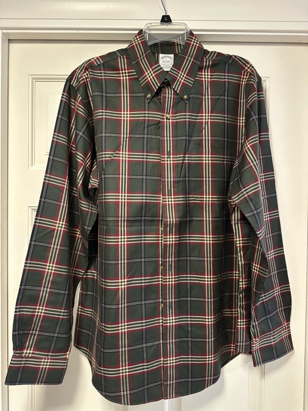 Brooks Brothers Green Plaid Button-Down Shirt with Red and Cream Stripes